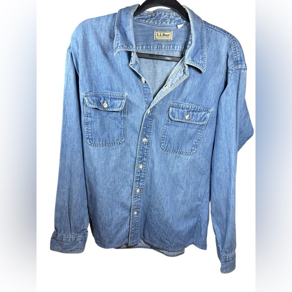 L.L. Bean Vintage Denim Button Front Shirt Long Sleeve Blue XL Heritage Classic - Picture 2 of 9